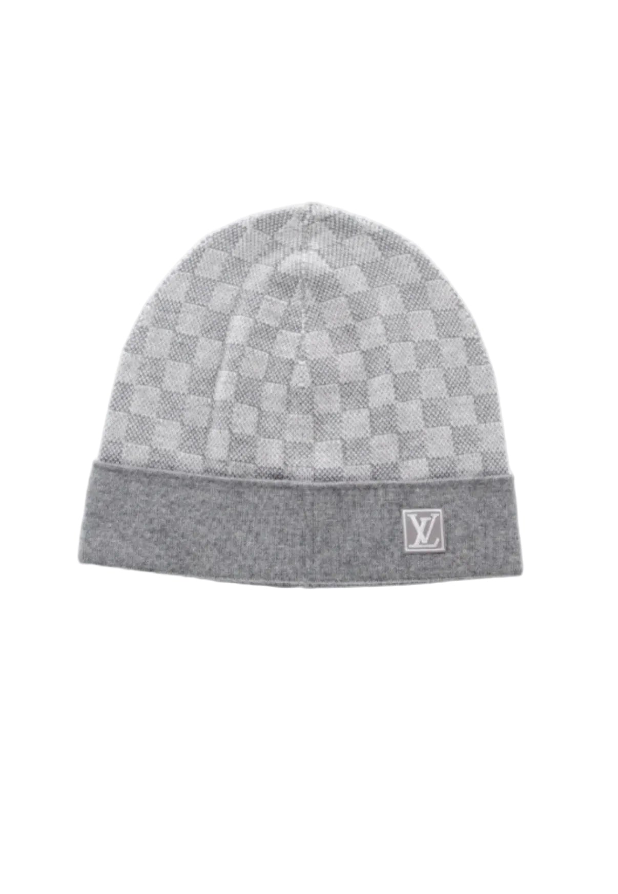 gray and white Louis Vuitton Néo Petit Damier beanie