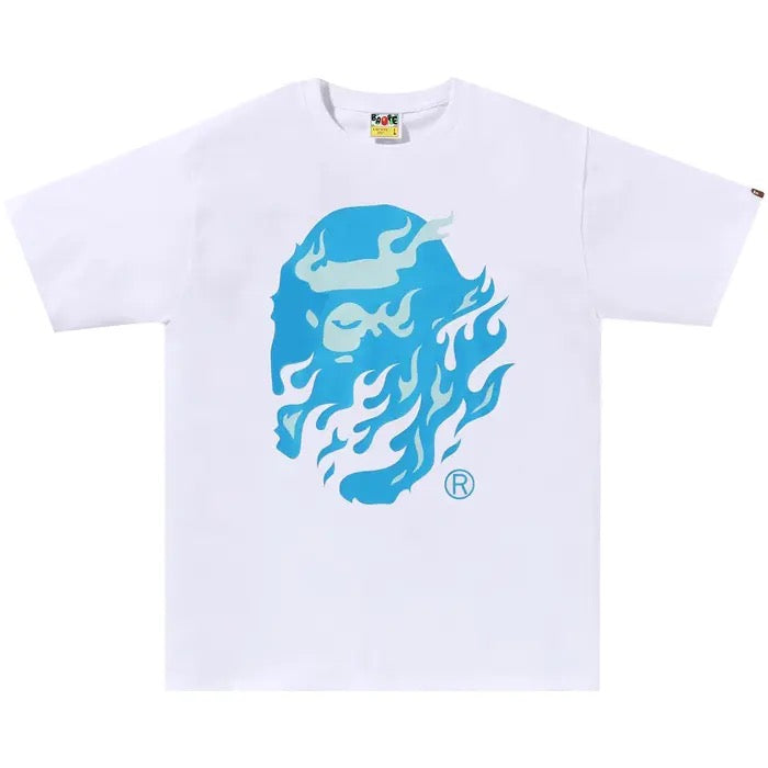 BAPE Flame Ape Head Tee 'White/Blue