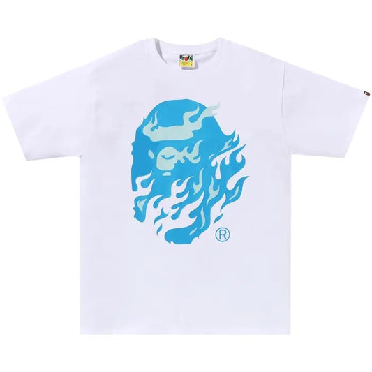BAPE Flame Ape Head Tee 'White/Blue